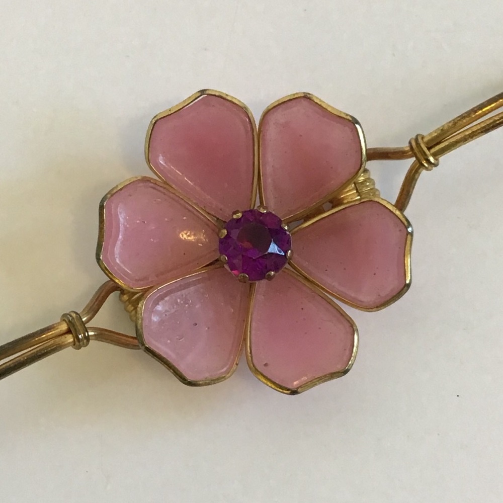 Vintage 1940s Pink Poured Glass Statement Bracelet